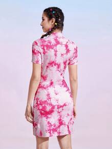 TOM & JERRY X SHEIN 縮染卡通印花立領連衣裙