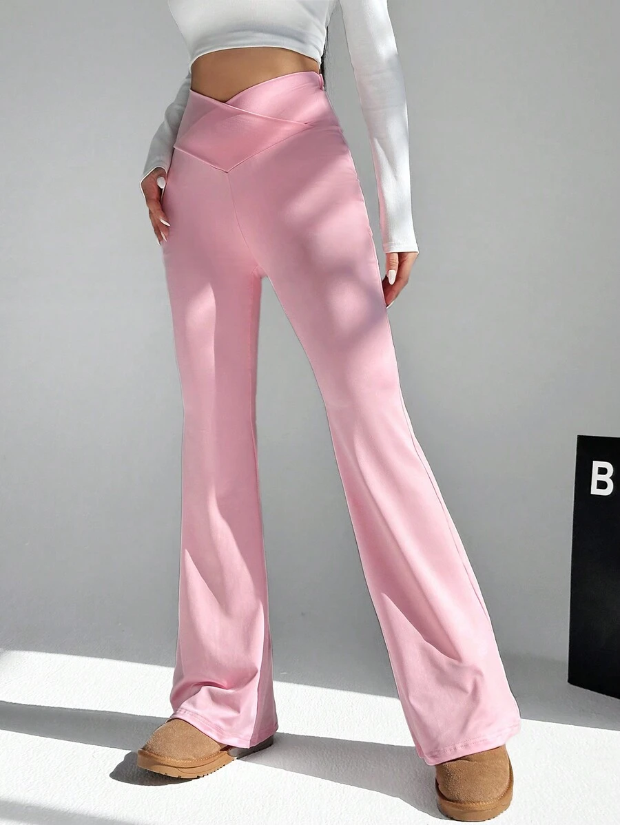 SHEIN EZwear 女士高腰喇叭褲 - 粉色 - 查看 1