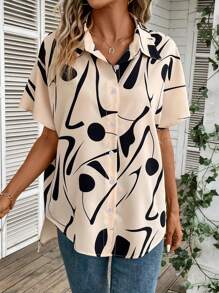 SHEIN LUNE Chemise À Manches Courtes Imprimée Au Hasard - Nude - Voir 4