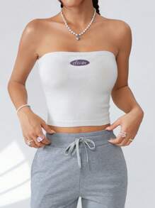 SHEIN EZwear Women's Letter Embroidered Knitted Tank Top