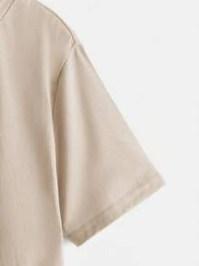 SHEIN 2 Miếng Cậu bé Tween Vòng cổ Ngắn tay Áo thun - Màu Khaki - Xem 6