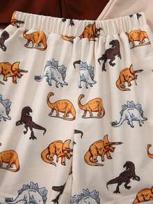 SHEIN 3 cái/bộ Chàng trai trẻ Giải trí Thể thao Khủng long In Áo thun Và Màu thuần Bộ quần short - Nhiều màu - Xem 6