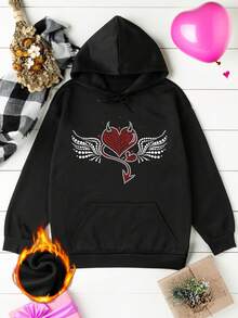 Calvaya 加大码袋鼠口袋保暖羊羔绒内衬卫衣，非常适合情人节 - 黑色 - 查看 3