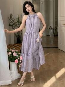 DAZY 女士露背吊带宽松无袖连衣裙度假装束女士邮轮服装 - 紫色 - 查看 5