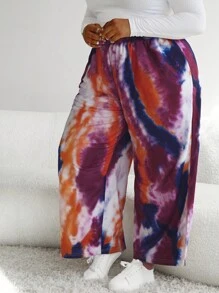 SHEIN CURVE+ 大碼紮染腰部抽繩衛褲 - 彩色 - 查看 5