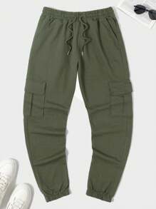 EURMUSE Men's Drawstring Waist Cargo Cargo Sweatpants With Pockets - Army Green - View 1