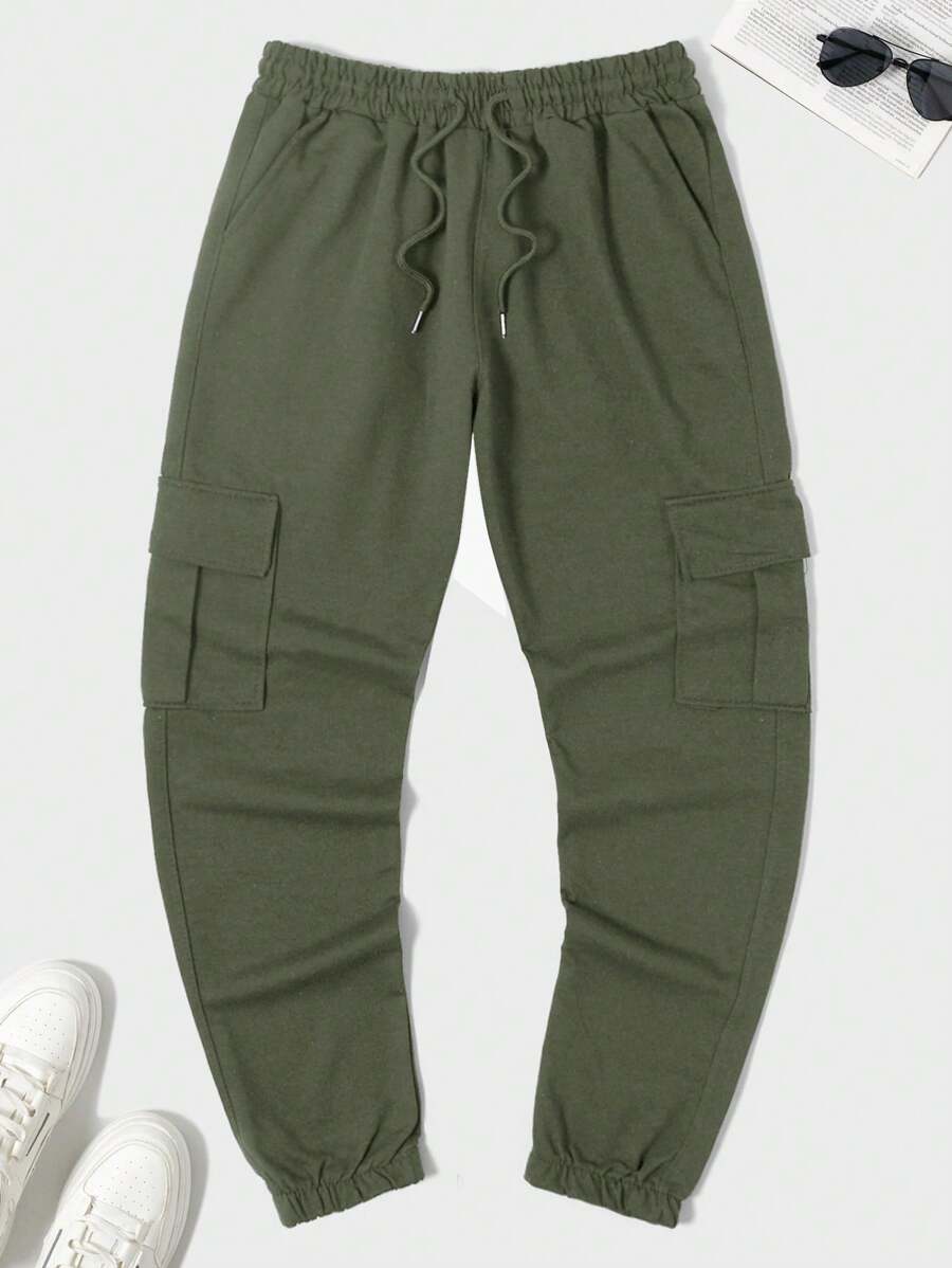 EURMUSE Men's Drawstring Waist Cargo Cargo Sweatpants With Pockets - Army Green - View 1