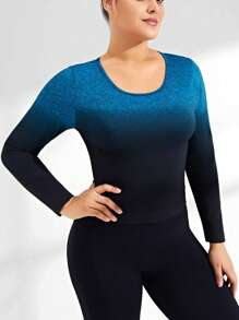 Easithlete 大尺碼女士無縫漸變運動長袖t恤