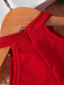 嬰兒女孩無袖露背連體褲,蝴蝶結裝飾 - 紅色 - 查看 4