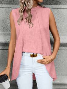 EMERY ROSE Women'S Sleeveless Solid Color Asymmetrical Hem Shirt