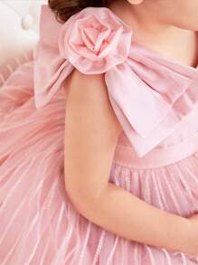 SHEIN DRMZ Baby Girl Baby Girl Elegant Mesh & Bowknot Patchwork Sleeveless Dress