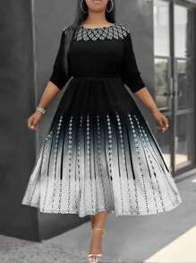SHEIN Clasi Women's Black & White Color Block Short Sleeve Dress