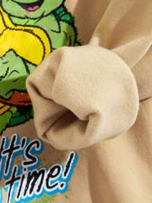 TEENAGE MUTANT NINJA TURTLES | SHEIN Tween Boys' Letter & Cartoon Printed Crewneck Sweatshirt - Khaki - View 4