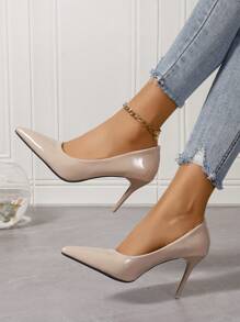 裸色高跟鞋尖头细高跟鞋舒适低帮高跟鞋 - 杏色 - 查看 1