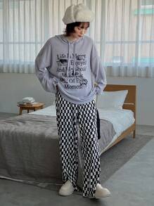 FRIFUL Pantalones de mujer con estampado de cuadros a cuadros