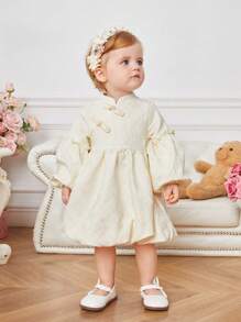 Baby Girl Mandarin Collar Styled Button Up Traditional Chinese Style Dress