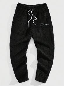 Manfinity RebelGame Men's Drawstring Waist Knit Teddy Casual Pants - Black - View 4