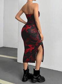 SHEIN ICON Women's Full Printed Dragon Pattern Shirred Dress