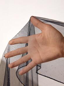 SHEIN Swim 1 件女式高开叉网眼下摆细肩带罩衫连衣裙音乐节夏季 - 黑色 - 查看 6