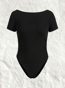 SHEIN EZwear Black Knitted Tight-Fitting Backless Bodysuit