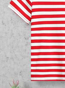 SHEIN 童裝男孩條紋短袖帽t恤 - 紅色 - 查看 3