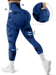 SHEIN Sport Studio Mallas De Yoga Sin Costuras Para Mujer Con Estampado De Anudado Y Bolsillos