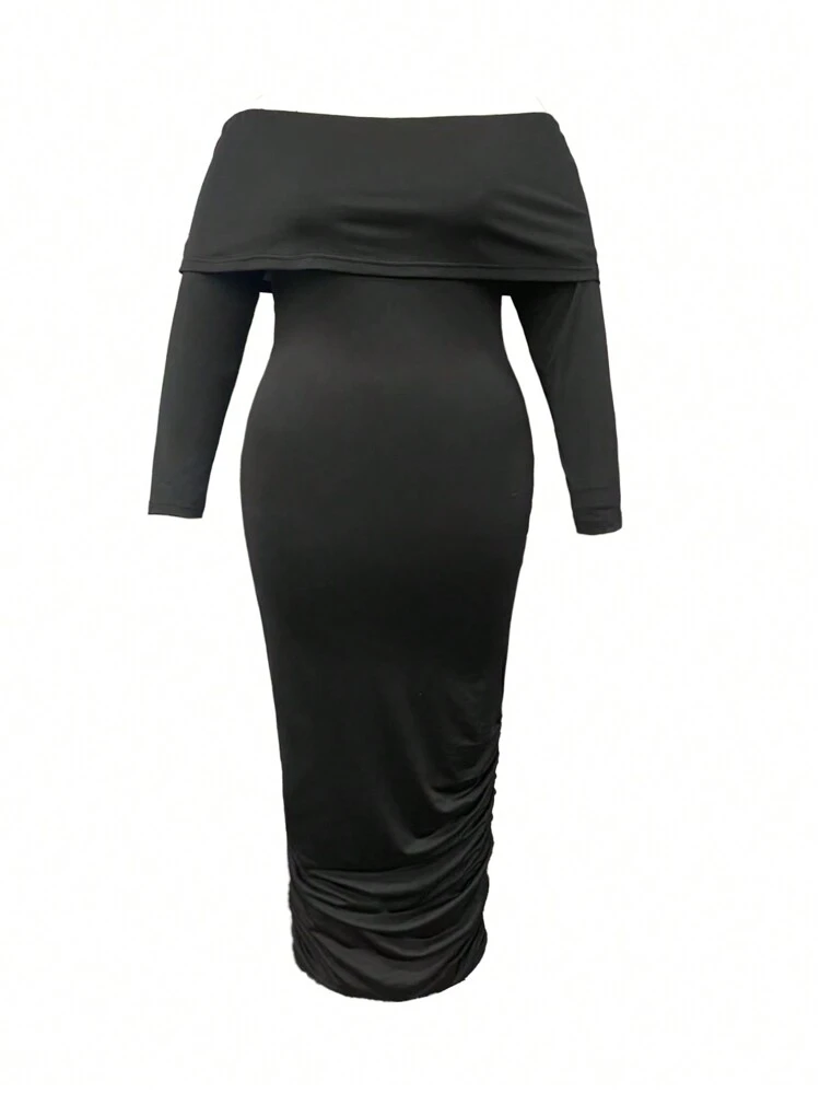 Plus Size Women's Off Shoulder Pleated Dress