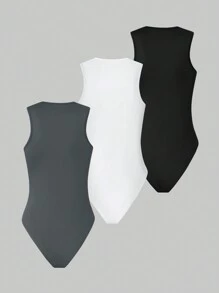 SHEIN LUNE 3pcs Round Neck Sleeveless Bodysuit - Multicolor - View 2