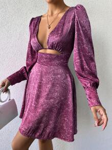 EURMUSE Ladies' Jacquard Lace Cutout Dress - Violet Purple - View 4