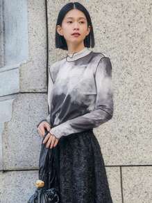 FRIFUL 女式扎染长袖高领上衣 - 灰色 - 查看 6