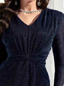 Modelyn Váy thắt nút xoắn lấp lánh cho nữ - Màu xanh hải quân - Xem 4