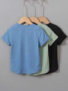 SHEIN Young Boy Solid Color Round Neck Short Sleeve T-Shirt - Multicolor - View 2