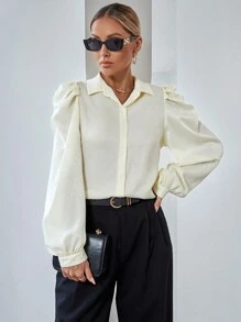 GENKIRA Women'S Puff Sleeve Long Sleeve Shirt - Apricot - View 1