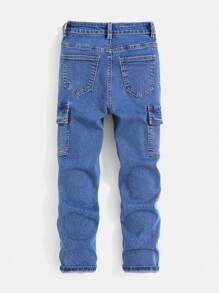 Tween Boys' Cargo Pocketed Denim Pants - Medium Wash - View 2