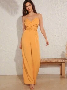 L'Amorae Wrap Tie Strapless Wide Leg Jumpsuit - Orange - View 5