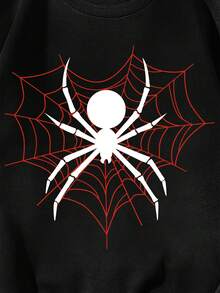 少女休閒簡單蜘蛛紋長袖圓領衫,適用於秋冬季節 - 黑色 - 查看 3