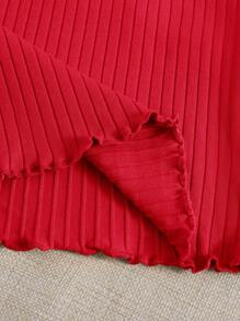 SHEIN EZwear Camiseta De Borde Ondulado De Color Sólido - Rojo - Ver 6