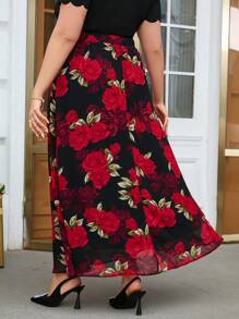 SHEIN Clasi Plus-Size Flower Print Long Skirt