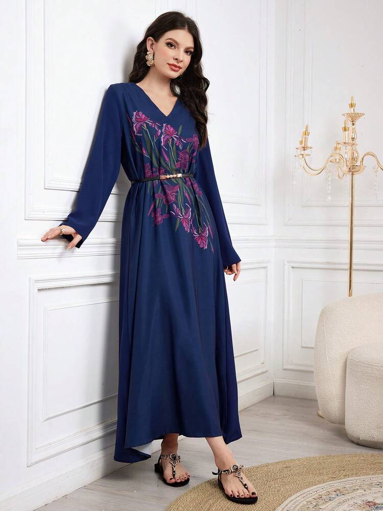 Ladies Floral Print Long Sleeve Dress Fall Cloth For Women