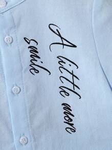 SHEIN Baby Junge Freizeit Kurzarm Polo Shirt Mit Buchstaben Druck Und Shorts Set - Graublau - Übersicht 5