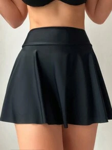 SHEIN Swim Màu thuần Bơi Với Thắt lưng rộng Liên hoan âm nhạc - màu đen - Xem 3