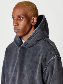 SUMWON Overhead Washed Hoodie With Brooklyn Graphic Print - Black - View 5