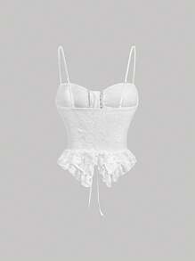 SHEIN MOD Women's White Lace-Up Lace Camisole Tank Top - White - View 2