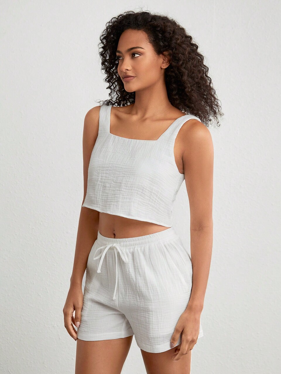 Leisure 100% Cotton Natural Material Women'S Casual Home Service Suit-White
