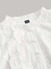 SHEIN MOD Của phụ nữ Xu hướng: Cắt giảm Thêu Vá lại Ống tay áo Áo sơ mi - trắng - Xem 4
