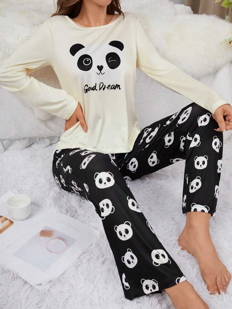 Women's Panda Pattern Pajama Set - Multicolor - View 1