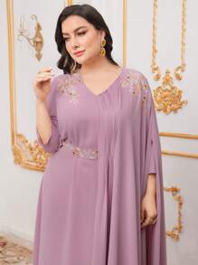 Modelyn Plus Size Floral Embroidery V-Neck Dress