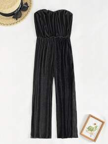 SHEIN Swim Summer Off-Shoulder Cover Up Jumpsuit With Overlay - Black - View 4