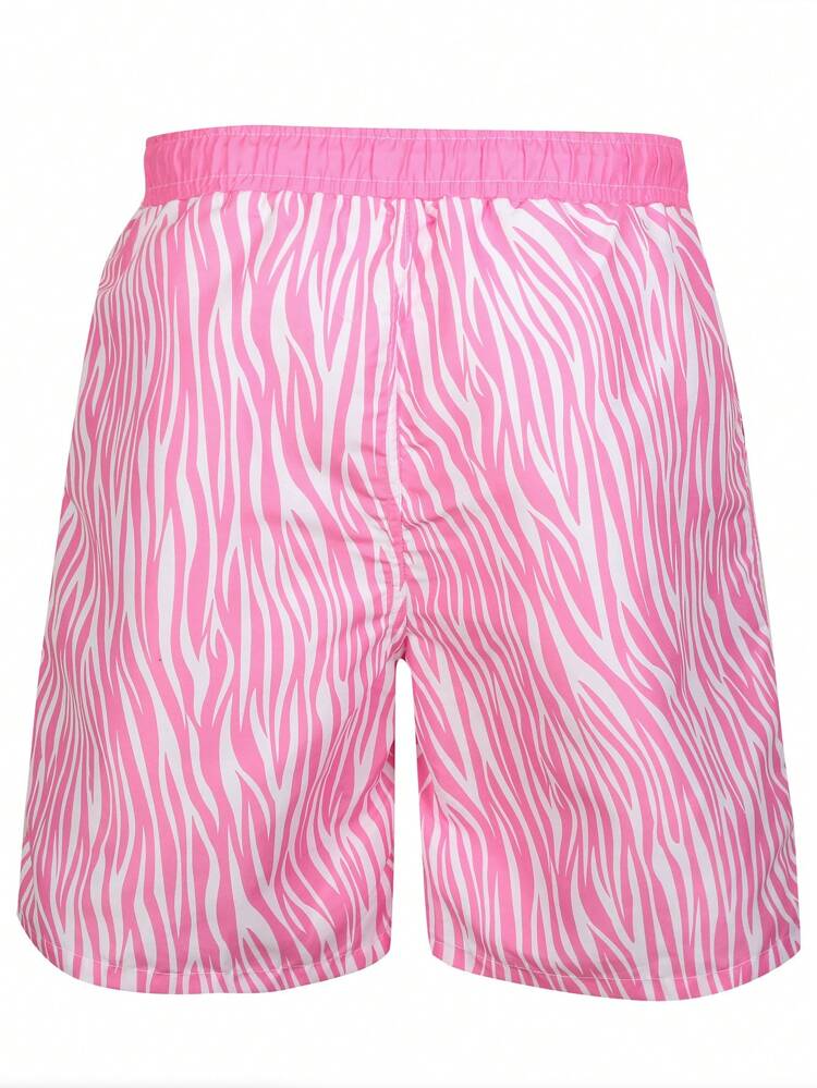 Men's Zebra Stripe Beach Shorts With Diagonal Pockets