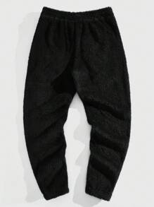 Manfinity RebelGame Men's Drawstring Waist Knit Teddy Casual Pants - Black - View 2